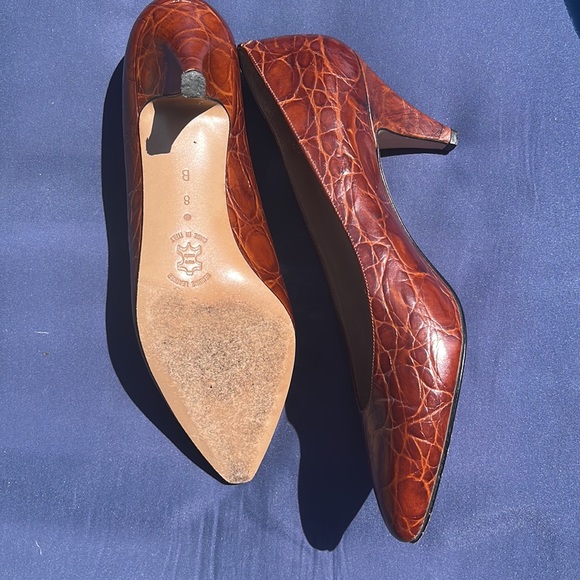 Vintage AMALFI Brown Leather "Croc" Textured MONICA Heels Womens size 8 B Italy - Picture 4 of 6